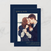Modern Elegant Save the Date Foto Navy Blauw (Voorkant / Achterkant)