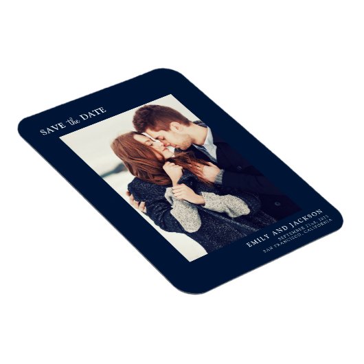 Modern Elegant Save the Date Foto Navy Blauw Magneet (Rechterzijde)