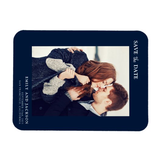 Modern Elegant Save the Date Foto Navy Blauw Magneet (Horizontaal)