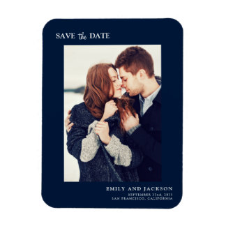Modern Elegant Save the Date Foto Navy Blauw Magneet