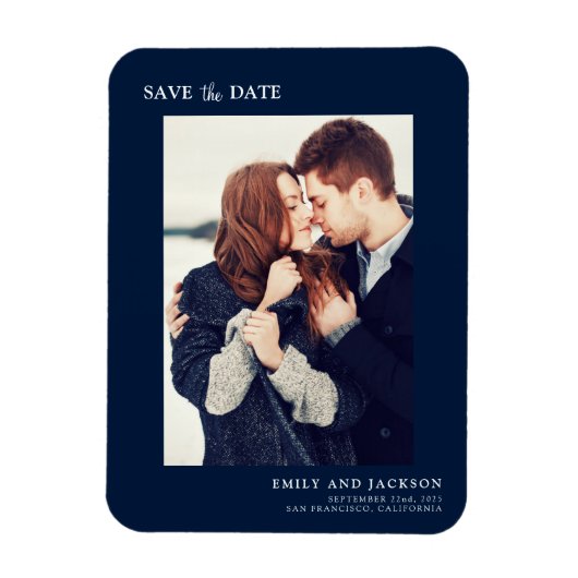 Modern Elegant Save the Date Foto Navy Blauw Magneet (Verticaal)