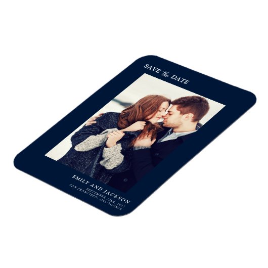 Modern Elegant Save the Date Foto Navy Blauw Magneet (Linkerzijde)