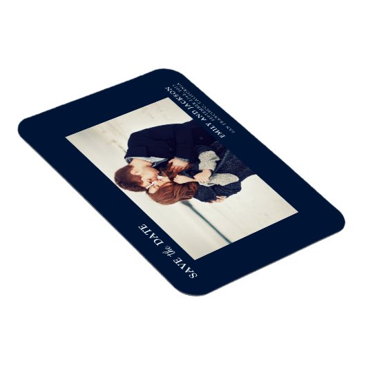 Modern Elegant Save the Date Foto Navy Blauw Magneet (Rechterzijde)