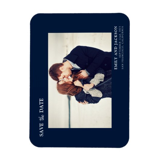 Modern Elegant Save the Date Foto Navy Blauw Magneet (Verticaal)