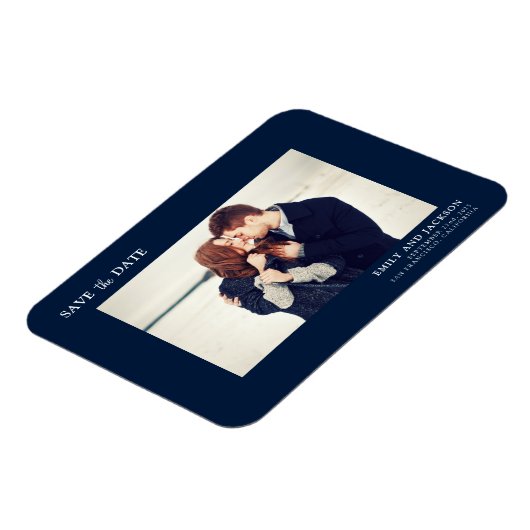 Modern Elegant Save the Date Foto Navy Blauw Magneet (Linkerzijde)