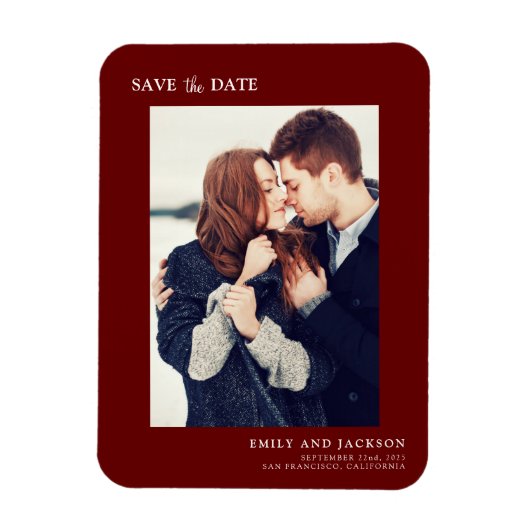 Modern Elegant Save the Date Photo Burgundy Magneet (Verticaal)