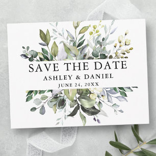 Modern Elegant Save the Date Waterverf Greenery Briefkaart
