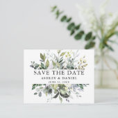 Modern Elegant Save the Date Waterverf Greenery Briefkaart (Staand voorkant)