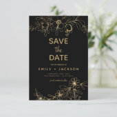 Modern Elegant Save the Date Zwart Goud Bloemen (Staand voorkant)