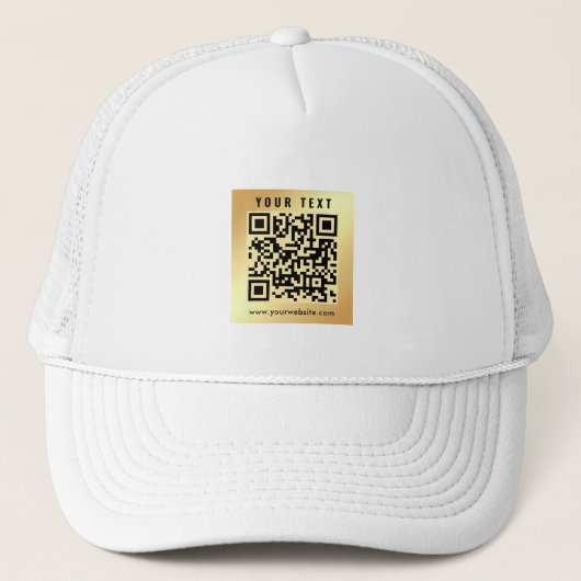 Modern Elegant Scan Me QR Code Sjabloon Goud Wit Trucker Pet (Voorkant)