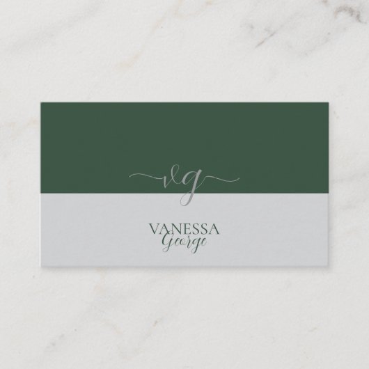 Modern Elegant Schattige Groen Grijs Monogram Cust Visitekaartje (Voorkant)