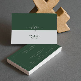 Modern Elegant Schattige Groen Grijs Monogram Cust Visitekaartje