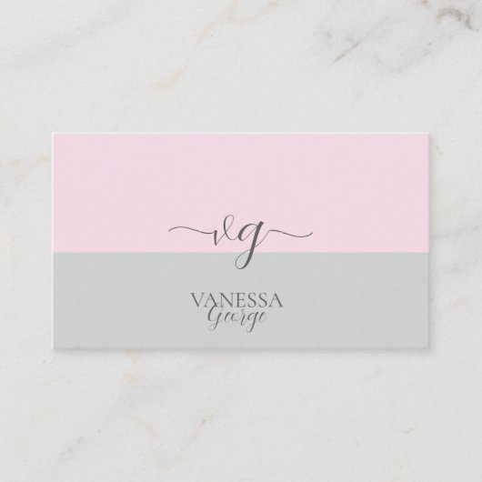 Modern Elegant Schattige Roze Grijs Monogram Custo Visitekaartje (Voorkant)