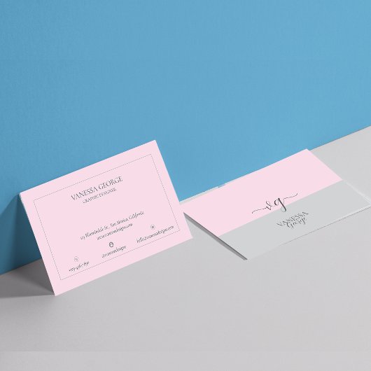 Modern Elegant Schattige Roze Grijs Monogram Custo Visitekaartje
