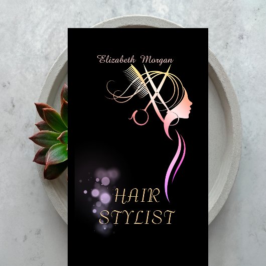 Modern Elegant Scissors Comb Hair Black Visitekaartje