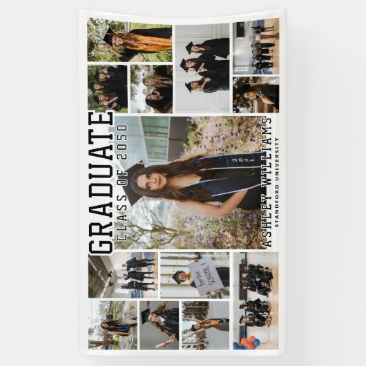 Modern Elegant Script 13 Foto Afstuderen Spandoek (Verticaal)