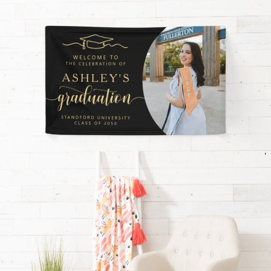 Modern Elegant Script 1 Foto Afstuderen Spandoek (Insitu)
