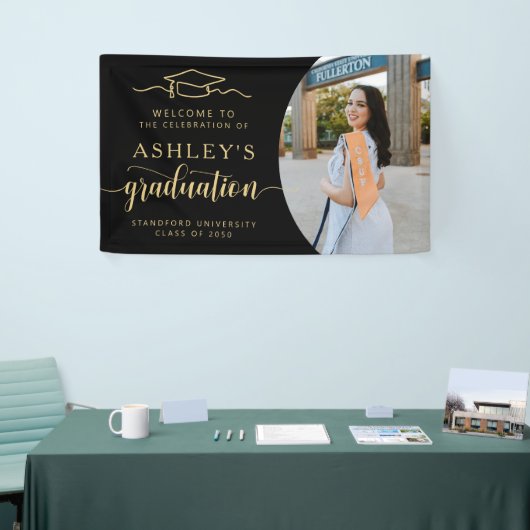 Modern Elegant Script 1 Foto Afstuderen Spandoek (Beurs)