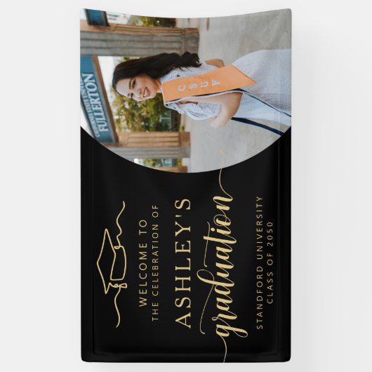 Modern Elegant Script 1 Foto Afstuderen Spandoek (Verticaal)