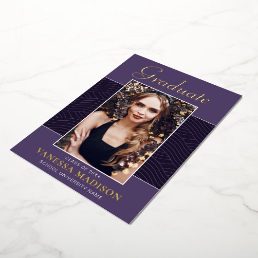Modern | Elegant Script 1 Foto Folie Afstudeerder  Folie Uitnodiging (Gedraaid)