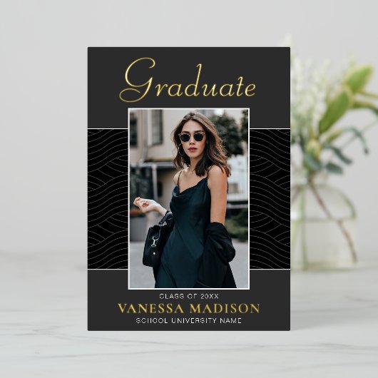 Modern | Elegant Script 1 Foto Folie Afstudeerder Folie Uitnodiging (Staand Voorkant)