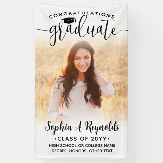 Modern elegant script 1 Foto verticaal Afstuderen Spandoek (Verticaal)