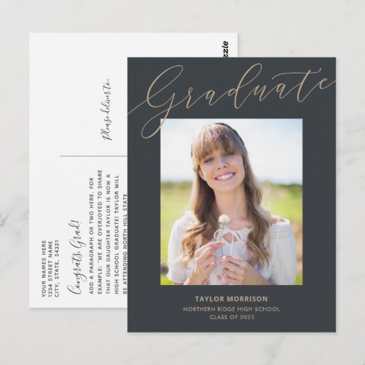 Modern Elegant Script 2025 Foto Afstuderen Briefkaart (Voorkant / Achterkant)