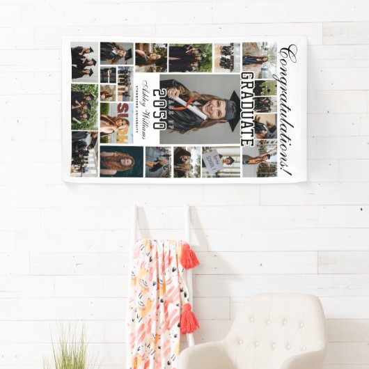 Modern Elegant Script 20 Foto Afstuderen Spandoek (Insitu)