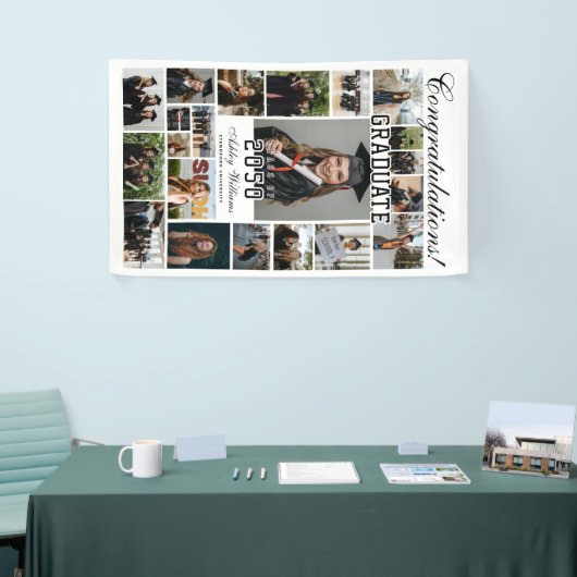 Modern Elegant Script 20 Foto Afstuderen Spandoek (Beurs)