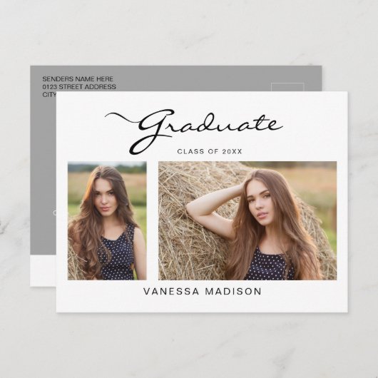 Modern elegant script | 2 Aankondiging foto-Afstud Briefkaart (Voorkant / Achterkant)