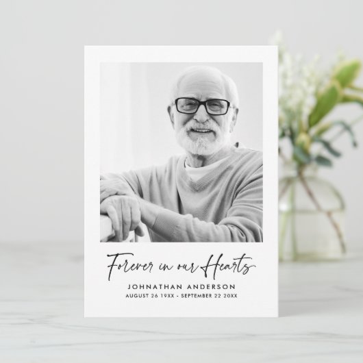 Modern Elegant Script 2-foto begrafenis/gedenkteke Bedankkaart (Staand voorkant)