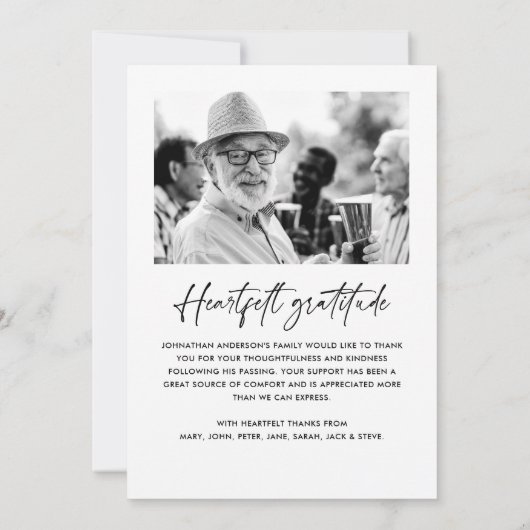 Modern Elegant Script 2-foto begrafenis/gedenkteke Bedankkaart (Achterkant)