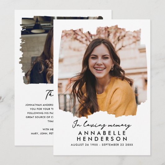 Modern Elegant Script 2-foto begrafenis/gedenkteke Bedankkaart (Voorkant / Achterkant)