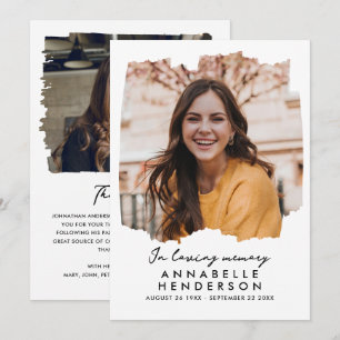 Modern Elegant Script 2-foto begrafenis/gedenkteke Bedankkaart