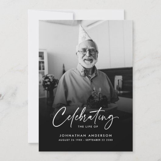 Modern Elegant Script 2-foto begrafenis/gedenkteke Bedankkaart (Voorkant)