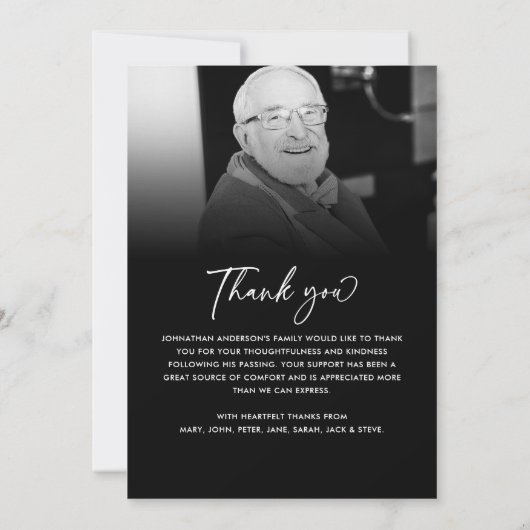 Modern Elegant Script 2-foto begrafenis/gedenkteke Bedankkaart (Achterkant)