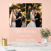 Modern Elegant Script 2 foto bruiloft welkom Acryl Bord (Huwelijk)