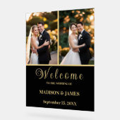 Modern Elegant Script 2 foto bruiloft welkom Acryl Bord (Hoek)