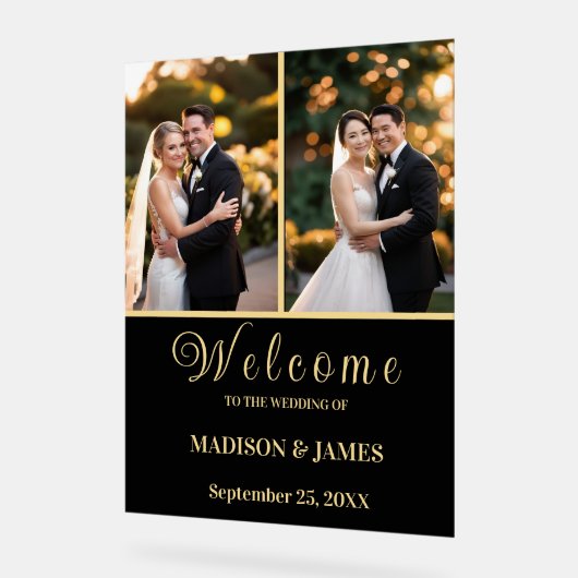 Modern Elegant Script 2 foto bruiloft welkom Acryl Bord (Hoek)