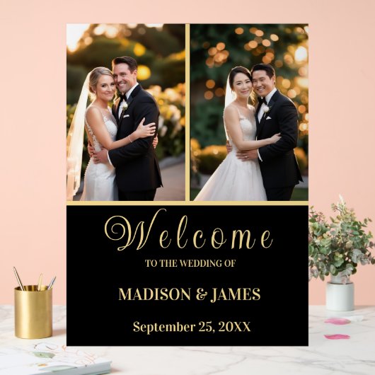 Modern Elegant Script 2 foto bruiloft welkom Acryl Bord (Huwelijk)