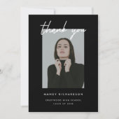 Modern Elegant Script 2-Photo Graduation Party Bedankkaart (Voorkant)
