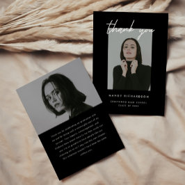 Modern Elegant Script 2-Photo Graduation Party Bedankkaart