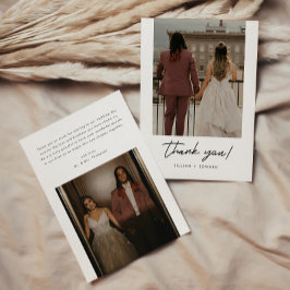 Modern Elegant Script 2-Photo Wedding Bedankkaart