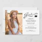 Modern Elegant Script 2 Sided Photo Afstudeerder Aankondiging (Voorkant)