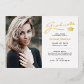 Modern Elegant Script 2 Sided Photo Afstudeerder K Folie Uitnodiging (Voorkant)