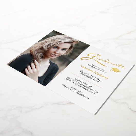 Modern Elegant Script 2 Sided Photo Afstudeerder K Folie Uitnodiging (Gedraaid)