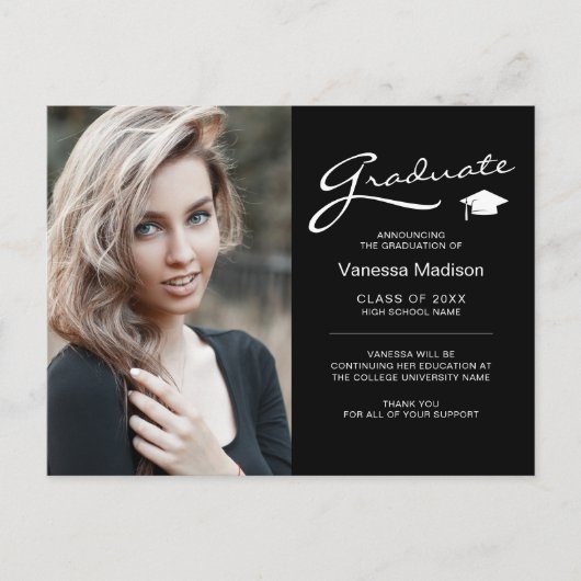 Modern Elegant Script 2 Sided Photo Afstuderen Briefkaart (Voorkant)