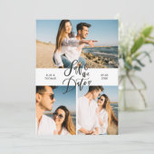 Modern elegant script 3 Foto's Collage Save The Date (Staand voorkant)