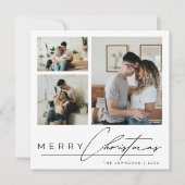 Modern Elegant Script 3 Photo Collage Christmas Feestdagenkaart (Voorkant)