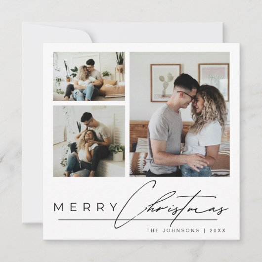 Modern Elegant Script 3 Photo Collage Christmas Feestdagenkaart (Voorkant)
